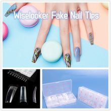 Load image into Gallery viewer, MPNETDEAL Wiselooker 500Pcs Half Cover Flase Nail Tips Coffin Fake Nails Long Ballerina Artificial Acrylic Nails Extension 10 Size with a case for Nail Salon or Home Use DIY Nail Art (Clear)