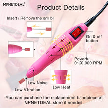 Load image into Gallery viewer, MPNETDEAL US-PLUG Electric pedicure sets Nail Drill Nail Drill Machine Nail File e File Drill Set Kit for Acrylic Nails Gel Nail Glazing Nail Drill Nail Art Polisher Sets Glazing Nail Drill Grinder Manicure Pedicure(Pink)