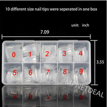 Load image into Gallery viewer, MPNETDEAL 500Pcs French False Nail Tips Fake Half Cover Artificial Acrylic Nails Extension Tips with Storage Box 10 Size for Nail salon or Home Use (Clear)