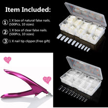 Load image into Gallery viewer, MPNETDEAL 1000Pcs MPNETDEAL French False Nail Tips Fake Half Cover Artificial Acrylic Nails Extension Tips with Storage Box 10 Size for Nail Salon or Home Use by Mpnetdeal (Natural and Clear)