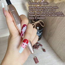 Load image into Gallery viewer, MPNETDEAL 300pcs Sanding Bands for Acrylic Nails | Grit 80 120 180 for Efile nail drill bits | with 3 mandrel