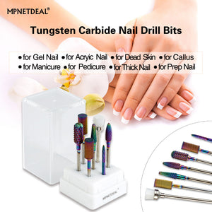 MPNETDEAL Bits for hand drills Tungsten Carbide Nail Drill Bits Set 7Pcs, Durable Less Dust, 3/32 inch for Acrylic Gel Nails Cuticle Manicure, Professional Acrylic Nail File Drill Bit
