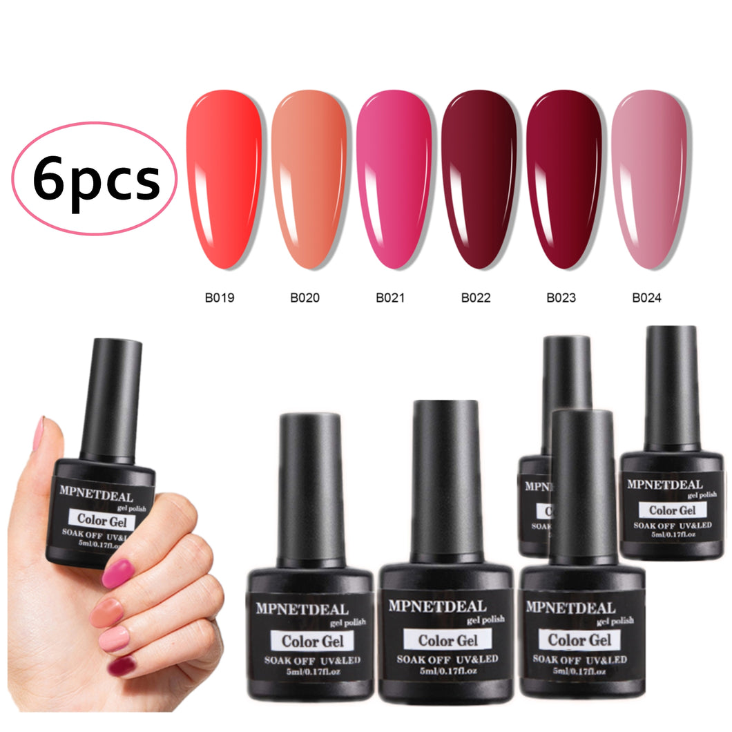 MPNETDEAL 6pcs Gel Nail Polish Kit Pink Green Red Blue White Black Manicure Set for Girls Women Gift