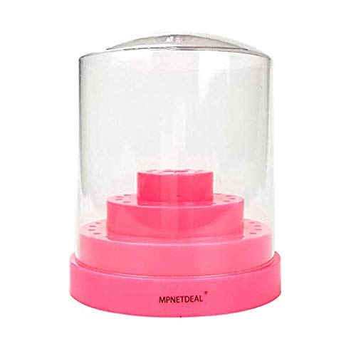 Mpnetdeal Nail Drill Bits Holder with Dust Proof Cover 48 Big Holes Storage Stand Displayer Container Organizer Box Case, Acrylic Nails Necessary Tools for Home Use or Nail Salon (Pink)