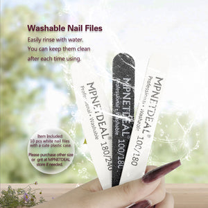MPNETDEAL Nail Files 100 180 Grit for Poly Nail Extension Gel Acrylic Nails Files Double Sided White Washable 10 Pack Nail File Set Manicure Tools