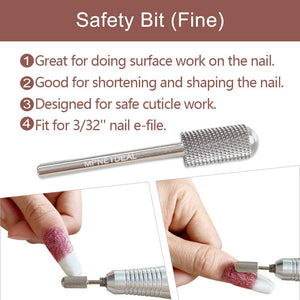 MPNETDEAL (Fine) Safety Nail Carbide Silver Drill Bit Round Top Large Barrel Head Fit for 3/32''e-File Electric Dremel Drill Machine