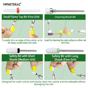 MPNETDEAL Ceramic Nail Drill Bits Set 10Pcs, Durable Less Dust, 3/32 inch for Acrylic Gel Nails Cuticle Manicure, Professional Acrylic Nail File Drill Bit