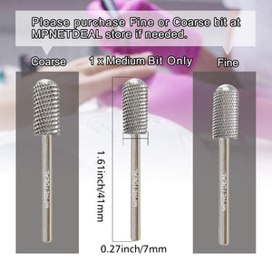 MPNETDEAL (Medium) Safety Nail Carbide Silver Drill Bit Round Top Large Barrel Head Fit for 3/32''e-File Electric Dremel Drill Machine