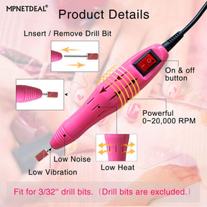 MPNETDEAL Handpiece  Replacement for Electric Nail Drill, Acrylic Nail Tool Replacement, Efile Handpiece Fit for 3/32 '' Nail Drill Bits（Pink）