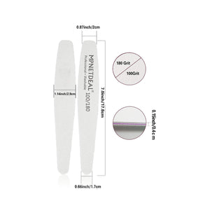 12 Pack Professional Nail Files Washable Emery Board Buffer 100/180 Mixed Grit for Acrylic Nails
