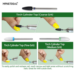 MPNETDEAL Ceramic Nail Drill Bits Set 10Pcs, Durable Less Dust, 3/32 inch for Acrylic Gel Nails Cuticle Manicure, Professional Acrylic Nail File Drill Bit