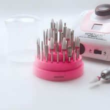Load image into Gallery viewer, Mpnetdeal Nail Drill Bits Holder with Dust Proof Cover 48 Big Holes Storage Stand Displayer Container Organizer Box Case, Acrylic Nails Necessary Tools for Home Use or Nail Salon (Pink)
