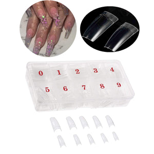 MPNETDEAL 500Pcs French False Nail Tips Fake Half Cover Artificial Acrylic Nails Extension Tips with Storage Box 10 Size for Nail salon or Home Use (Clear)