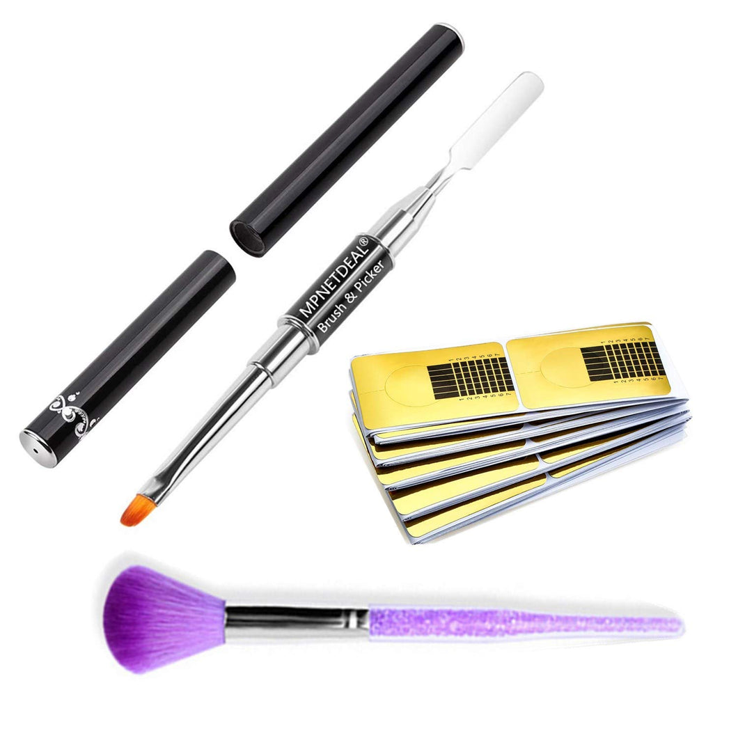 Nail Brush and Spatula, Nail Extension Form Sticker Guide, Nail Dust Brush Cleaner for Acrylic Application, UV Gel Builder Picker