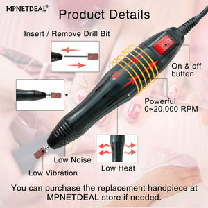 US-Plug-Mpnetdeal Electric Nail Drill Machine Nail File e File Drill Set Kit for Acrylic Nails Gel Nail Glazing Nail Drill Nail Art Polisher Sets Toe Nail Drill Grinder (Gray)