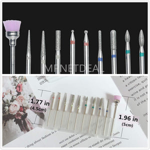 Diamond Cuticle Nail Drill Bits Set 10pcs Nail File Bits 3/32 inch for Acrylic Nails, Poly Gel Nails, Cuticle Drill Bits
