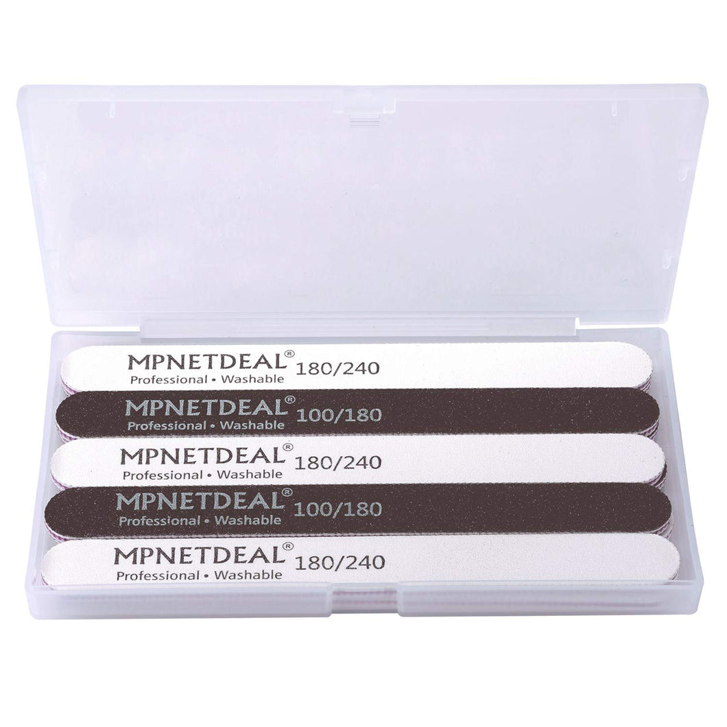MPNETDEAL Nail Files 180 240 Grit for Poly Nail Extension Gel Acrylic Nails Files Double Sided Black Washable Optional 10  Pack Nail File Set Manicure Tools