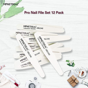MPNETDEAL 12 Pack Professional Nail Files Washable Emery Board Buffer 180/240 Mixed Grit for Acrylic Nails
