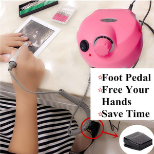 US-Plug-MPNETDEAL Electric Nail Drill Efile Professional Nail Drill machine 30000RPM Tools for Acrylics Nails Natural Nails with Foot Pedal Ideal for Gel Nail At Home use or Nail Salon (Pink)