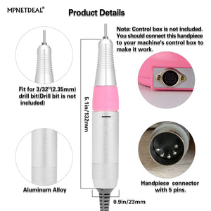 Handpiece Replacement Aluminum Alloy Handle Compatible for Acrylic Nails Electric Nail Drill Efile 30000RPM | Fit for 3/32 inch Shank