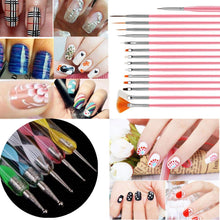 Load image into Gallery viewer, MPNETDEAL Nail Brush Set 3d Nail Art Paiting Polish Design Kit with 5 Dotting Pen 12 Colors Rhinestones 10pcs striping tape 1 dust brush
