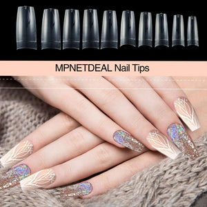 MPNETDEAL 500Pcs French False Nail Tips Fake Half Cover Artificial Acrylic Nails Extension Tips with Storage Box 10 Size for Nail salon or Home Use (Clear)