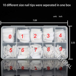 MPNETDEAL 500Pcs French False Nail Tips Fake Half Cover Artificial Acrylic Nails Extension Tips with Storage Box 10 Size for Nail Salon or Home Use by Mpnetdeal (White)