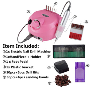 US-Plug-MPNETDEAL Electric Nail Drill Efile Professional Nail Drill machine 30000RPM Tools for Acrylics Nails Natural Nails with Foot Pedal Ideal for Gel Nail At Home use or Nail Salon (Pink)