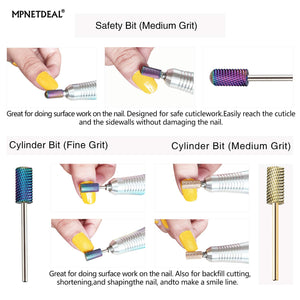 Tungsten Carbide Diamond Nail Drill Bits Set 7 pcs, 3/32 inch Shank, Remove Gel Nails, Polygel Nails, Acylic Nails
