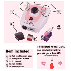 Sale-US plug-MPNETDEAL Pro Efile Nail Drill Machine 35,000rpm with LED Digital Display for Acrylic Nails Professional Manicure Drill Remove Nail Gel Polish Extension Gel Gift for Women Home and Salon Use