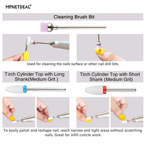MPNETDEAL Ceramic Nail Drill Bits Set 7Pcs, Durable Less Dust, 3/32 inch for Acrylic Gel Nails Cuticle Manicure, Professional Acrylic Nail File Drill Bit