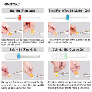 MPNETDEAL Ceramic Nail Drill Bits Set 7Pcs, Durable Less Dust, 3/32 inch for Acrylic Gel Nails Cuticle Manicure, Professional Acrylic Nail File Drill Bit
