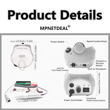 Load image into Gallery viewer, MPNETDEAL US-Plug-MPNETDEAL Electric nail buffers Electric Nail Drill File Professional E-File 30000RPM Tools for Acrylics Nails Natural Nails with Foot Pedal Ideal for Hands and Feet At Home use Nail Salon (White)
