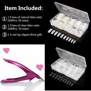 MPNETDEAL 1000Pcs MPNETDEAL French False Nail Tips Fake Half Cover Artificial Acrylic Nails Extension Tips with Storage Box 10 Size for Nail Salon or Home Use by Mpnetdeal (Natural and Clear)