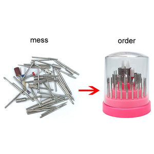 Mpnetdeal Nail Drill Bits Holder with Dust Proof Cover 48 Big Holes Storage Stand Displayer Container Organizer Box Case, Acrylic Nails Necessary Tools for Home Use or Nail Salon (Pink)