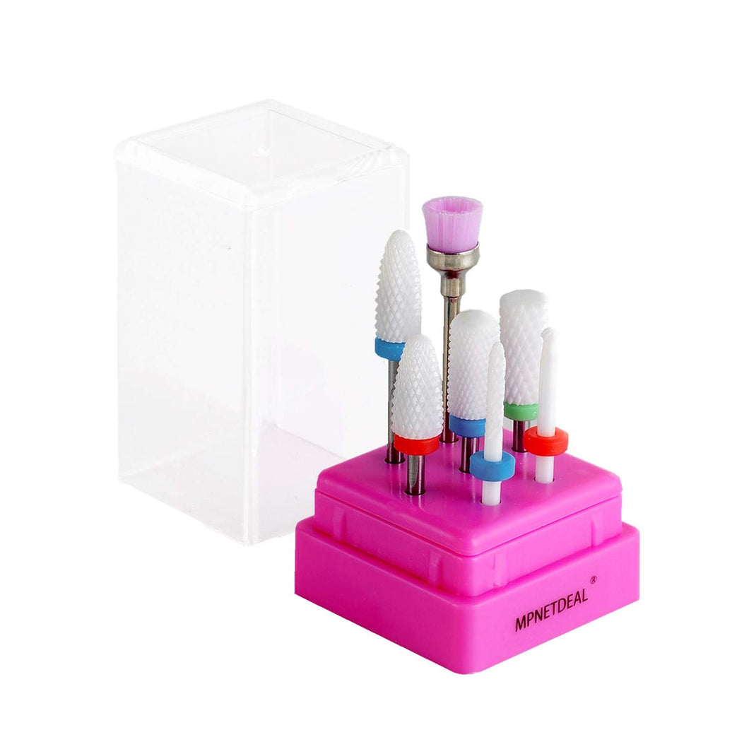 MPNETDEAL Ceramic Nail Drill Bits Set 7Pcs, Durable Less Dust, 3/32 inch for Acrylic Gel Nails Cuticle Manicure, Professional Acrylic Nail File Drill Bit
