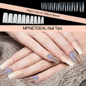 MPNETDEAL 1000Pcs MPNETDEAL French False Nail Tips Fake Half Cover Artificial Acrylic Nails Extension Tips with Storage Box 10 Size for Nail Salon or Home Use by Mpnetdeal (Natural and Clear)