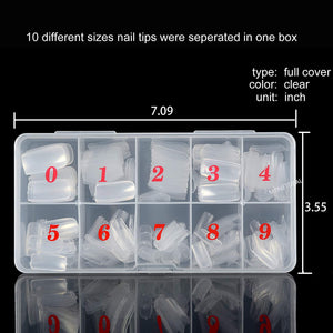 500Pcs French False Nail Tips Fake Full Cover Artificial Acrylic Nails Extension Tips with Storage Box 10 Size for Nail Salon or Home Use by Mpnetdeal (Clear)