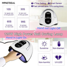 Load image into Gallery viewer, MPNETDEAL 120W UV LED Nail Lamp Faster Nail Dryer for Gel Polish with 4 Timer Setting Professional Gel Lamp Portable Handle Curing Lamp for Fingernail and Toenail Auto Sensor Nail Machine
